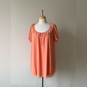 Wilfred Peach Chiffon Reverie Babydoll Dress Ruffle Neck Tie Front XS-S fit